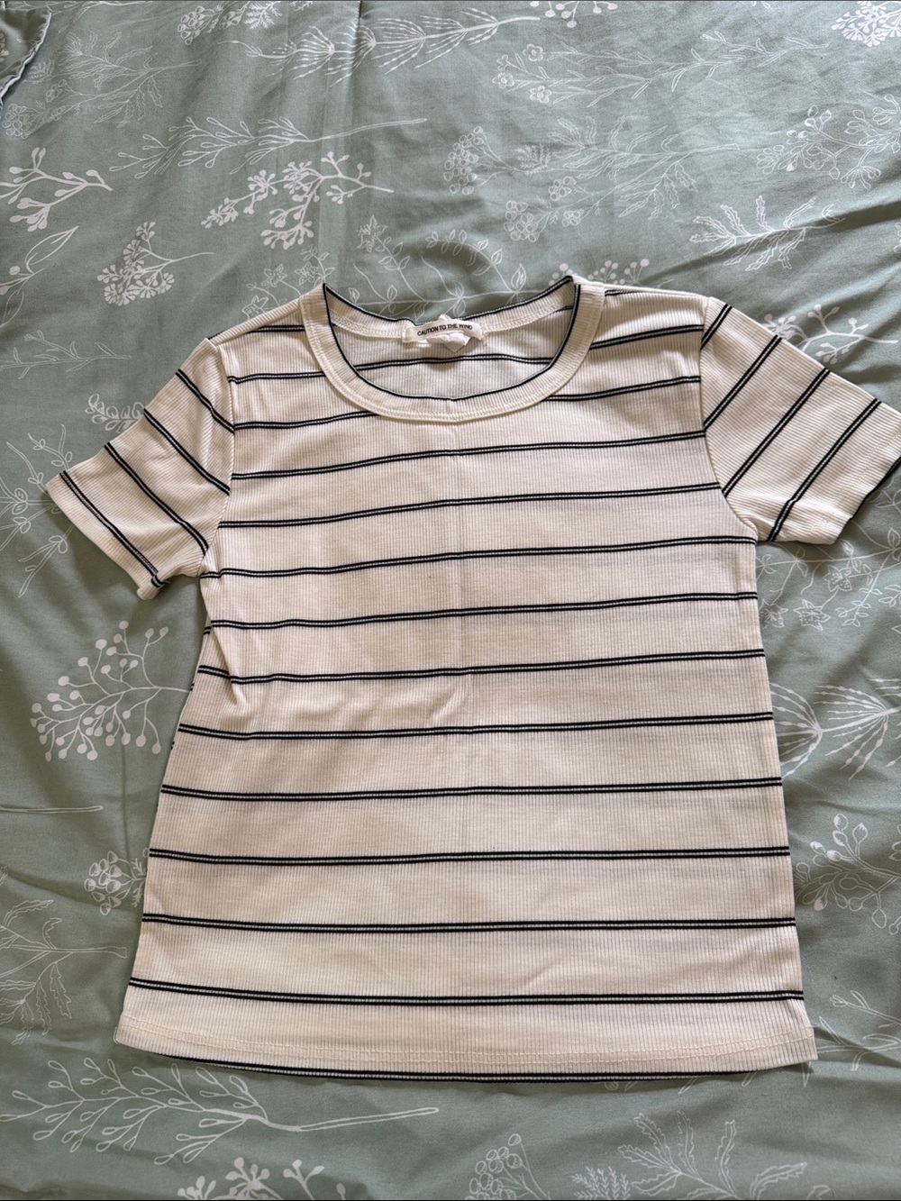 Striped Short Sleeve Tee in Cream and Black